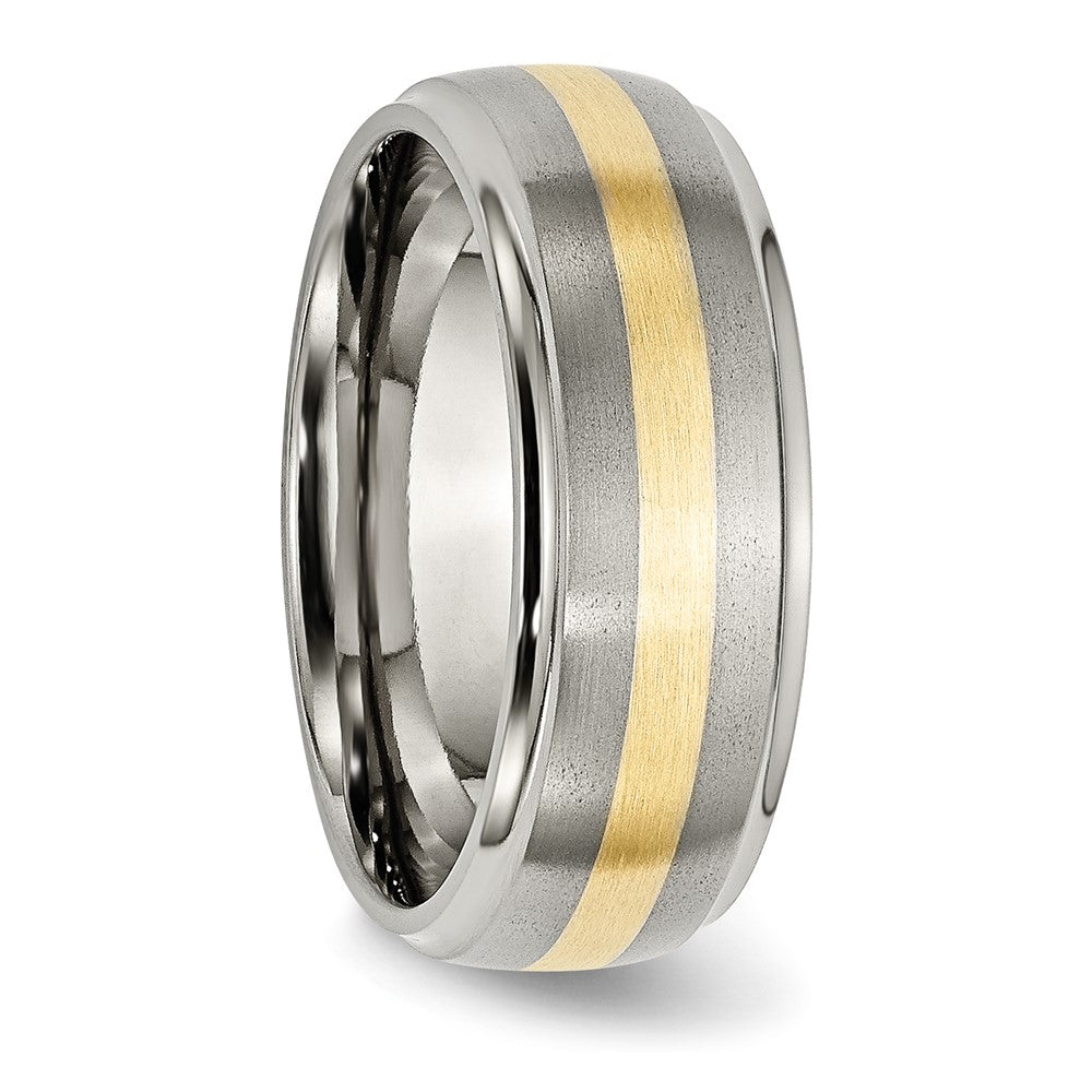 Titanium Brushed Center w/14k Yellow Inlay 8mm Ridged Edge Band