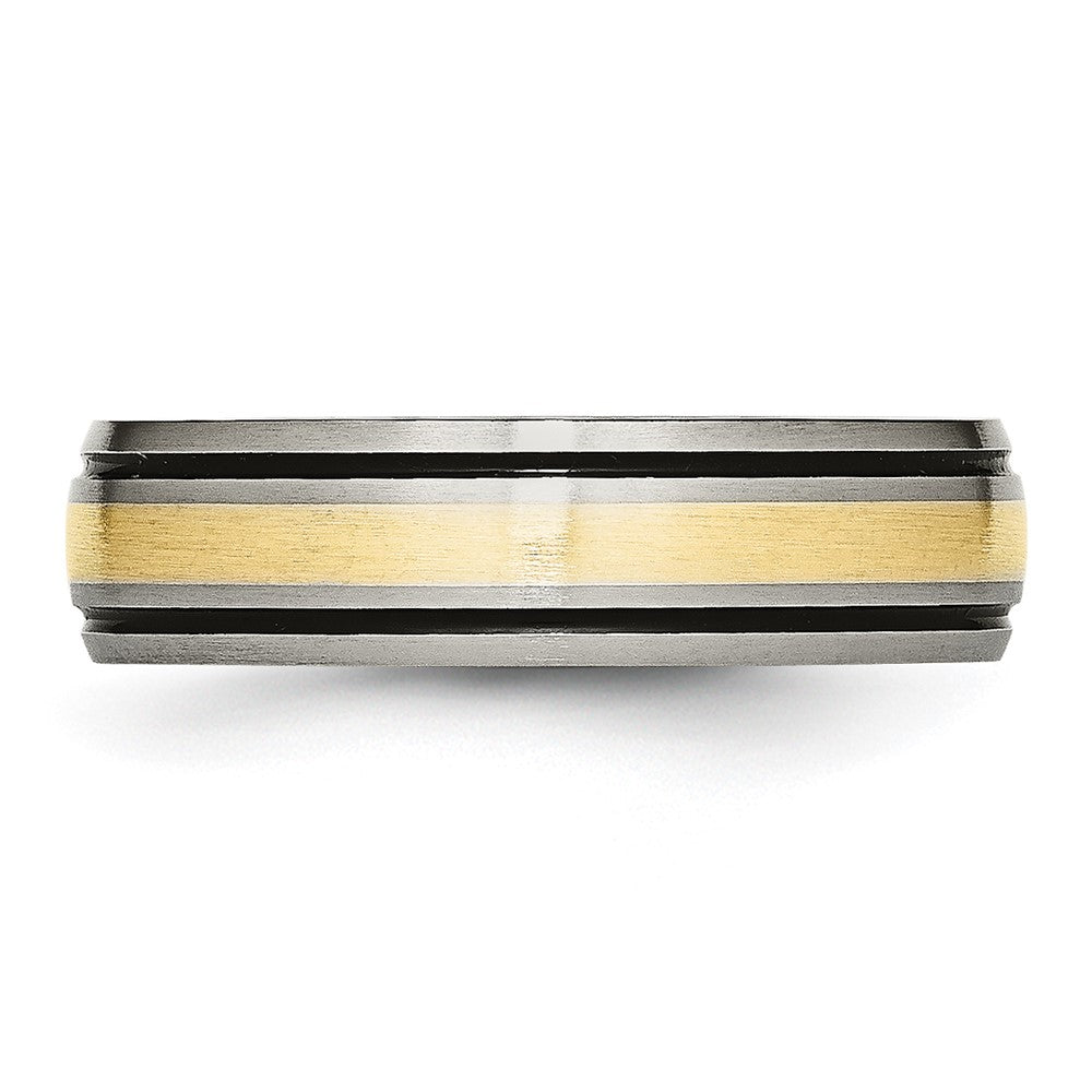 Titanium Antiqued and Brushed w/14k Yellow Inlay 6mm Grooved Band