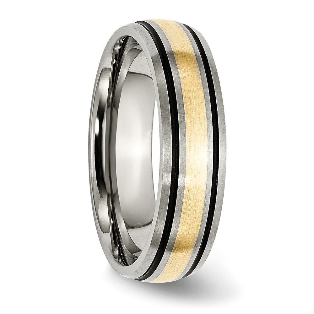 Titanium Antiqued and Brushed w/14k Yellow Inlay 6mm Grooved Band