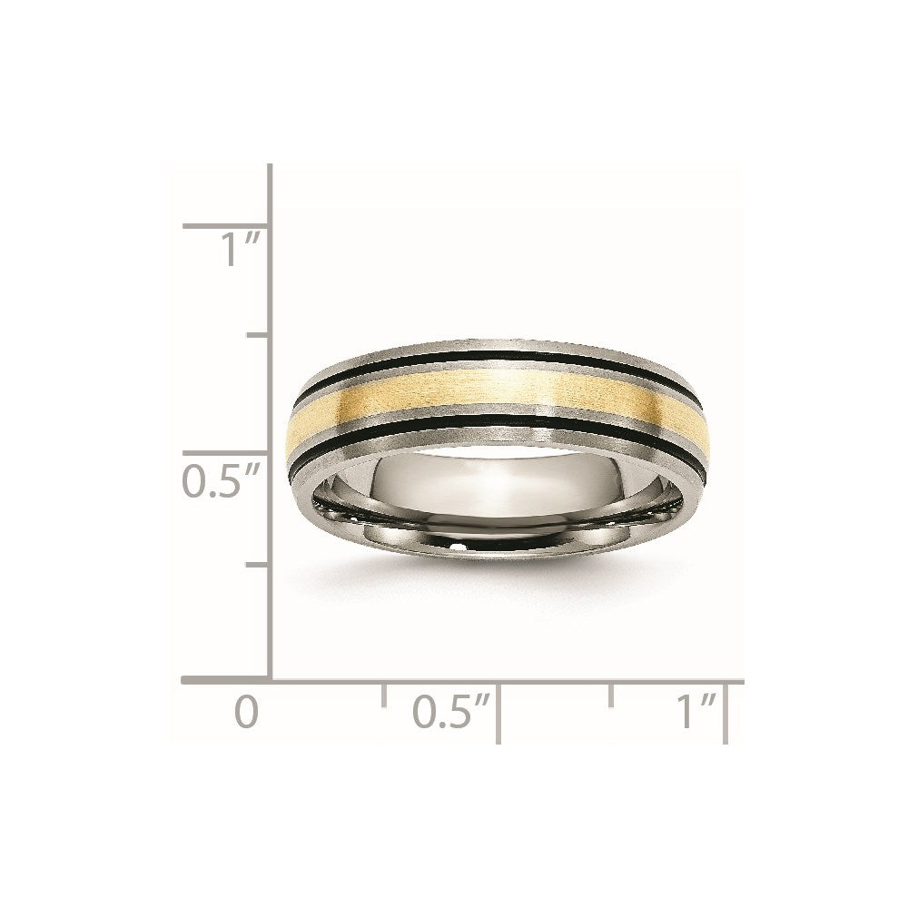 Titanium Antiqued and Brushed w/14k Yellow Inlay 6mm Grooved Band