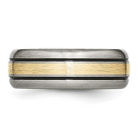 Titanium Antiqued and Brushed w/14k Yellow Inlay 8mm Grooved Band