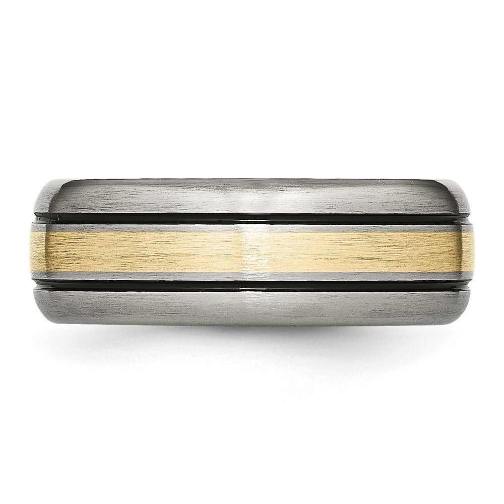 Titanium Antiqued and Brushed w/14k Yellow Inlay 8mm Grooved Band