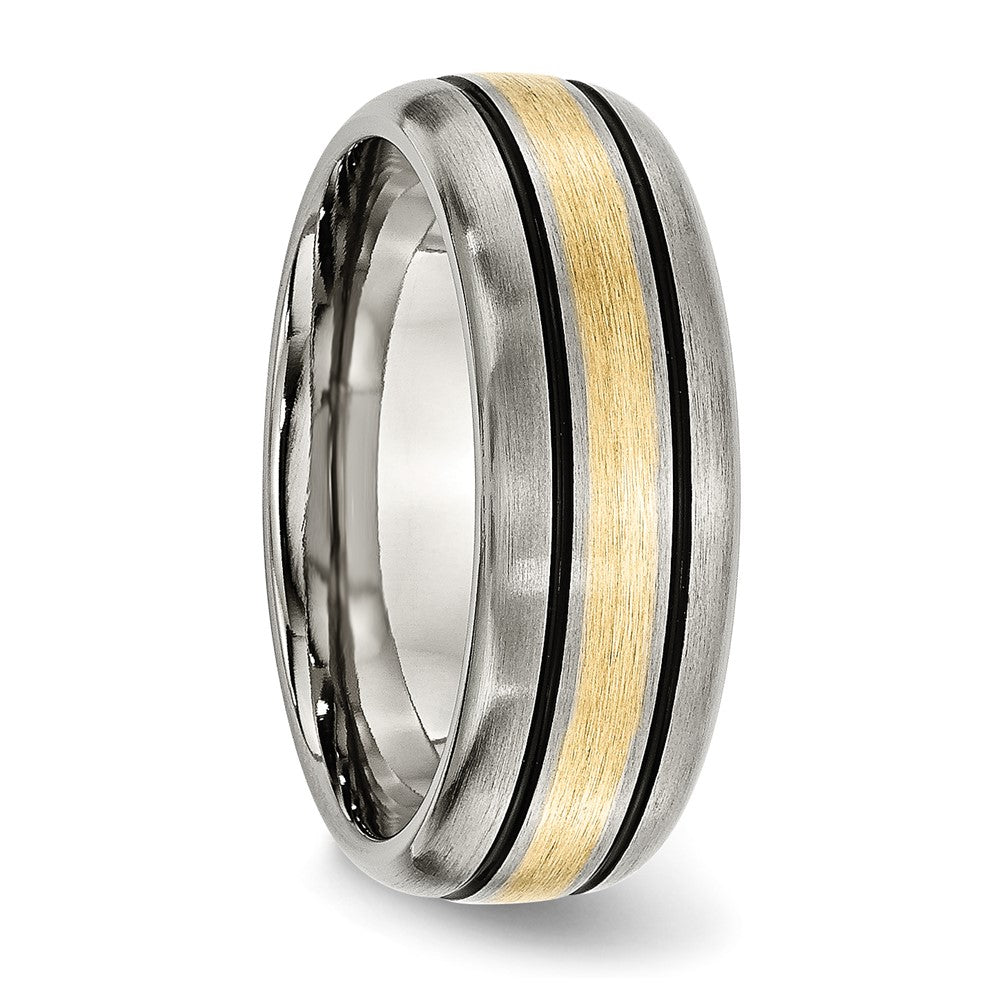 Titanium Antiqued and Brushed w/14k Yellow Inlay 8mm Grooved Band