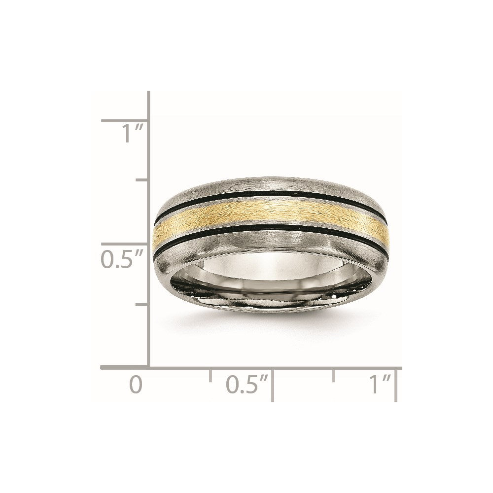 Titanium Antiqued and Brushed w/14k Yellow Inlay 8mm Grooved Band