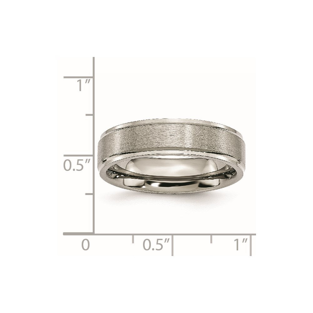 Titanium Brushed Center 6mm Ridged Edge Band