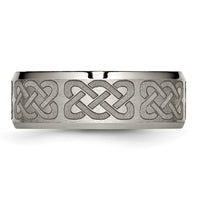 Titanium Brushed & Polished Celtic Laser Design 8mm Beveled Edge Band