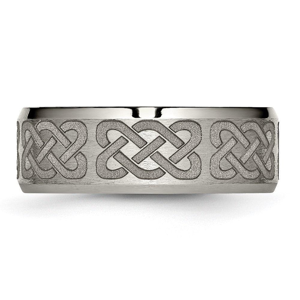 Titanium Brushed & Polished Celtic Laser Design 8mm Beveled Edge Band