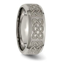 Titanium Brushed & Polished Celtic Laser Design 8mm Beveled Edge Band