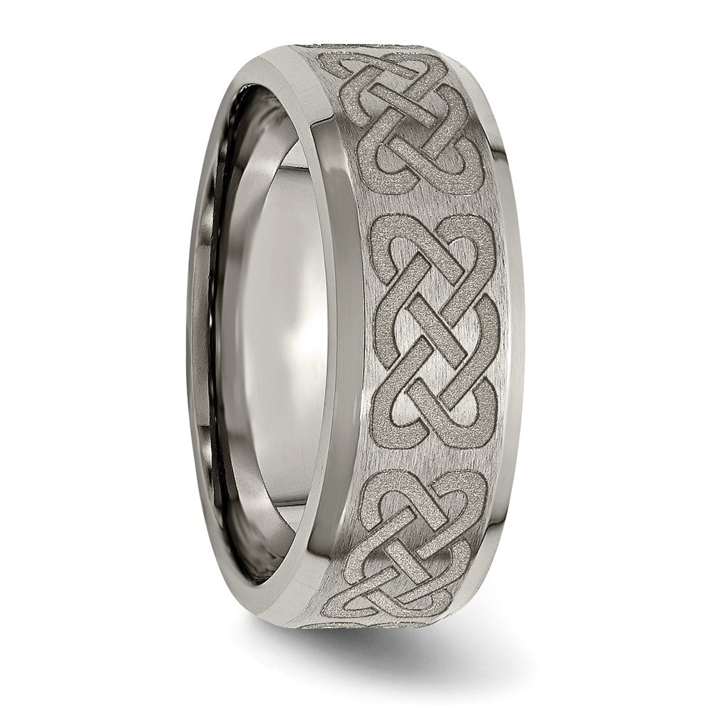 Titanium Brushed & Polished Celtic Laser Design 8mm Beveled Edge Band