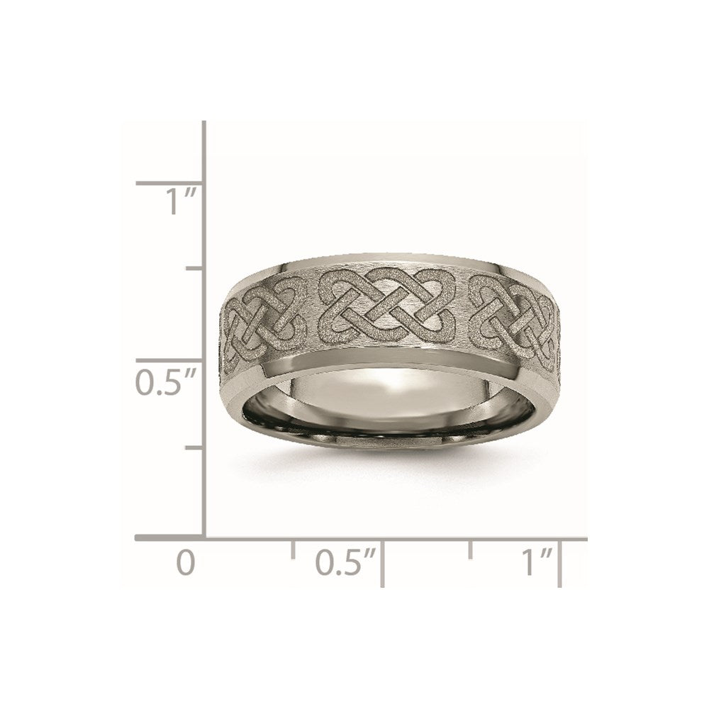 Titanium Brushed & Polished Celtic Laser Design 8mm Beveled Edge Band