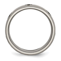 Titanium Brushed & Polished Cross Laser Design 8mm Beveled Edge Band