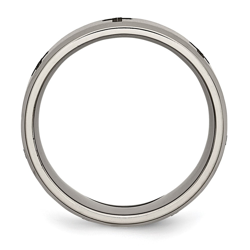 Titanium Brushed & Polished Cross Laser Design 8mm Beveled Edge Band