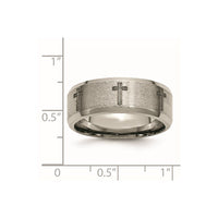 Titanium Brushed & Polished Cross Laser Design 8mm Beveled Edge Band