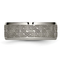 Titanium Brushed & Polished Greek Key Laser Design 8mm Beveled Band