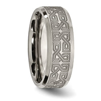 Titanium Brushed & Polished Greek Key Laser Design 8mm Beveled Band