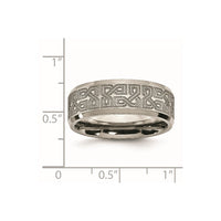 Titanium Brushed & Polished Greek Key Laser Design 8mm Beveled Band