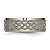 Titanium Brushed & Polished Celtic Laser Design 8mm Beveled Edge Band