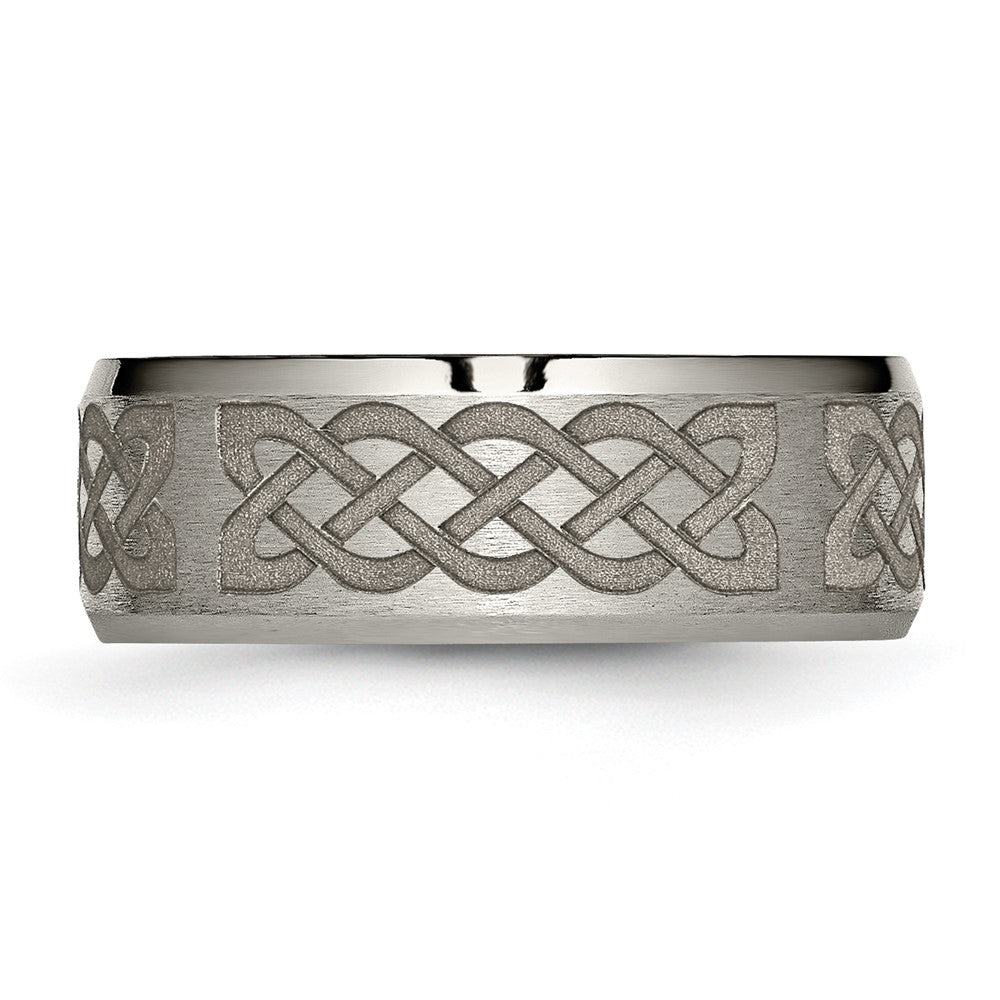 Titanium Brushed & Polished Celtic Laser Design 8mm Beveled Edge Band