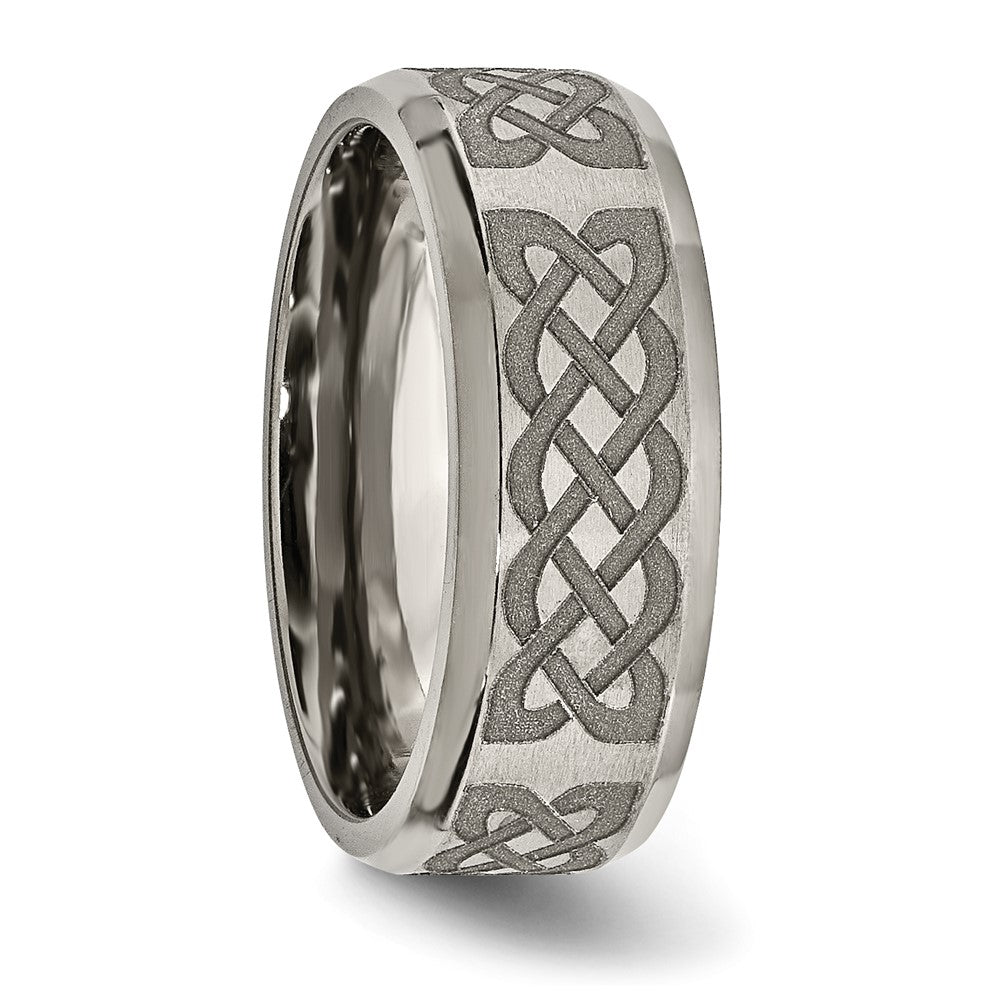Titanium Brushed & Polished Celtic Laser Design 8mm Beveled Edge Band