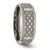 Titanium Brushed & Polished Celtic Laser Design 8mm Beveled Edge Band
