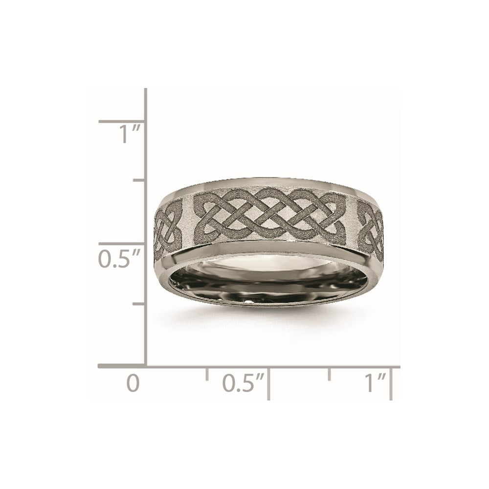 Titanium Brushed & Polished Celtic Laser Design 8mm Beveled Edge Band