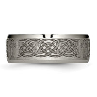 Titanium Brushed & Polished Cross Laser Design 8mm Beveled Edge Band
