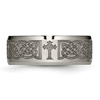 Titanium Brushed & Polished Cross Laser Design 8mm Beveled Edge Band