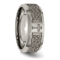 Titanium Brushed & Polished Cross Laser Design 8mm Beveled Edge Band