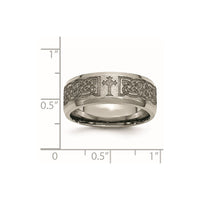 Titanium Brushed & Polished Cross Laser Design 8mm Beveled Edge Band