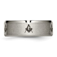 Titanium Brushed/Polished Masonic Laser Design 8mm Beveled Edge Band