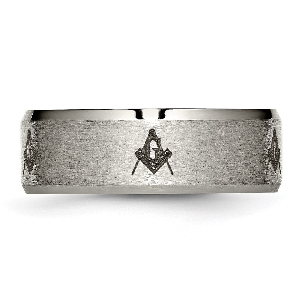 Titanium Brushed/Polished Masonic Laser Design 8mm Beveled Edge Band
