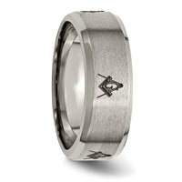 Titanium Brushed/Polished Masonic Laser Design 8mm Beveled Edge Band