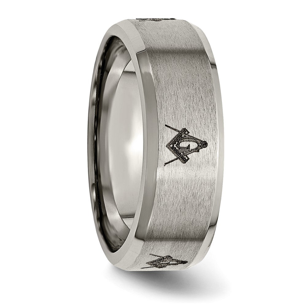 Titanium Brushed/Polished Masonic Laser Design 8mm Beveled Edge Band
