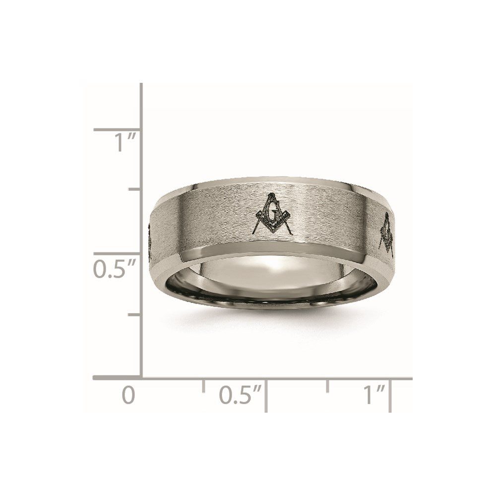 Titanium Brushed/Polished Masonic Laser Design 8mm Beveled Edge Band