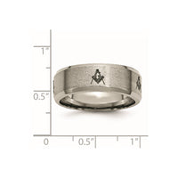 Titanium Brushed/Polished Masonic Laser Design 8mm Beveled Edge Band