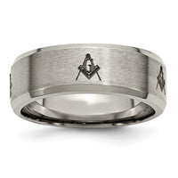 Titanium Brushed/Polished Masonic Laser Design 8mm Beveled Edge Band