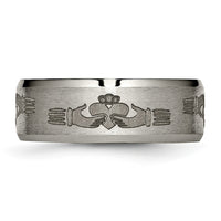 Titanium Brushed/Polished Claddagh Laser Design 8mm Beveled Edge Band