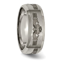 Titanium Brushed/Polished Claddagh Laser Design 8mm Beveled Edge Band