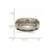 Titanium Brushed/Polished Claddagh Laser Design 8mm Beveled Edge Band
