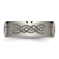 Titanium Brushed & Polished Cross Laser Design 8mm Beveled Edge Band