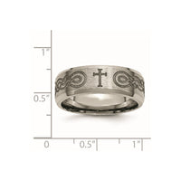 Titanium Brushed & Polished Cross Laser Design 8mm Beveled Edge Band