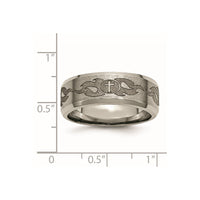 Titanium Brushed & Polished Cross Laser Design 8mm Beveled Edge Band