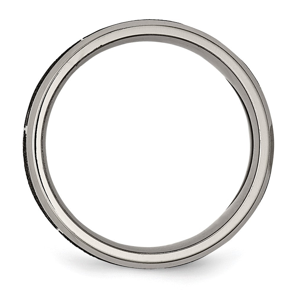 Titanium Brushed & Polished Flames Laser Design 8mm Beveled Edge Band