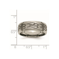 Titanium Brushed & Polished Flames Laser Design 8mm Beveled Edge Band