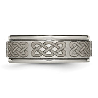 Titanium Brushed & Polished Celtic Laser Design 8mm Ridged Edge Band