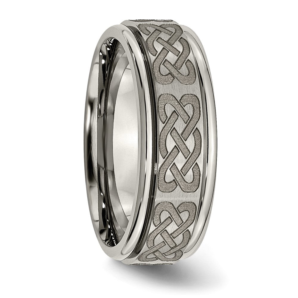Titanium Brushed & Polished Celtic Laser Design 8mm Ridged Edge Band