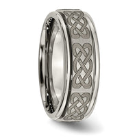 Titanium Brushed & Polished Celtic Laser Design 8mm Ridged Edge Band