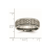 Titanium Brushed & Polished Celtic Laser Design 8mm Ridged Edge Band