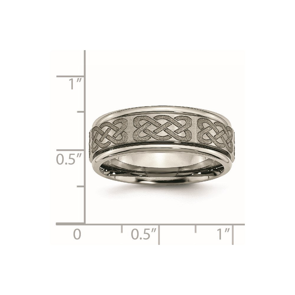 Titanium Brushed & Polished Celtic Laser Design 8mm Ridged Edge Band