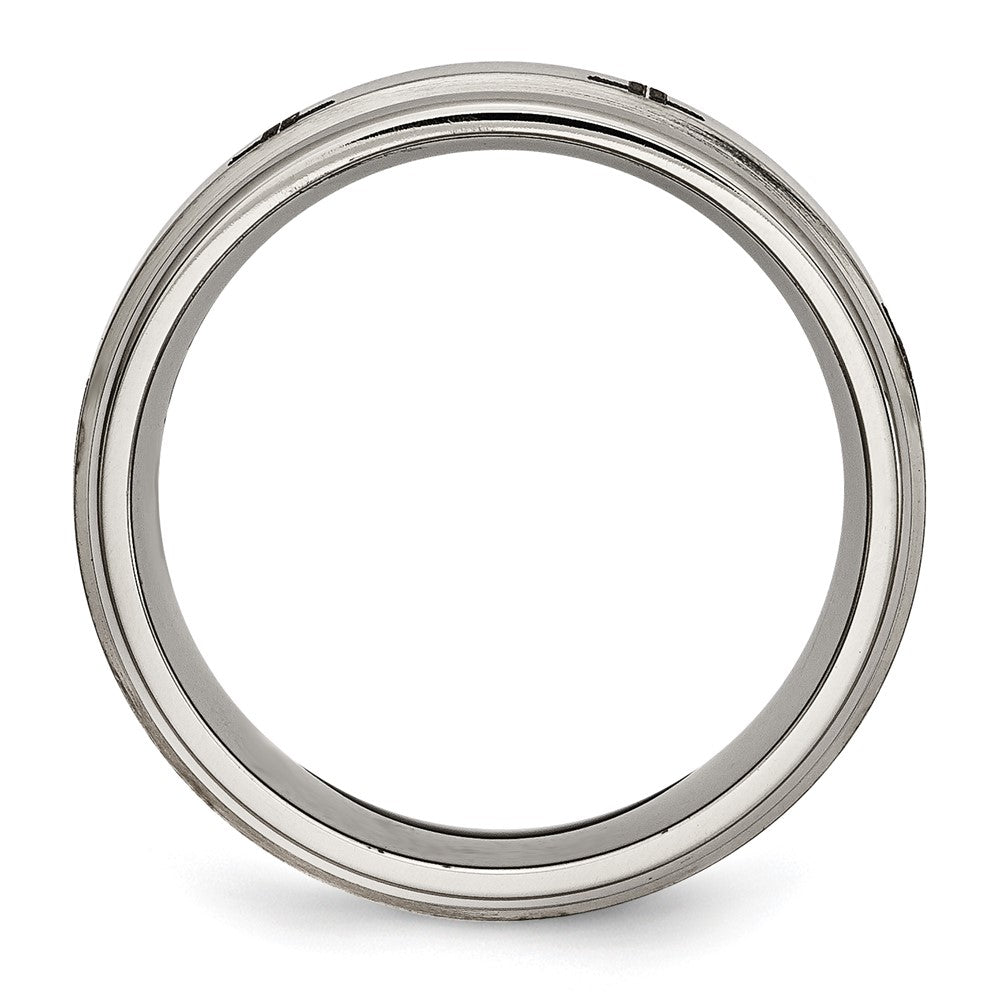 Titanium Brushed & Polished Cross Laser Design 8mm Ridged Edge Band